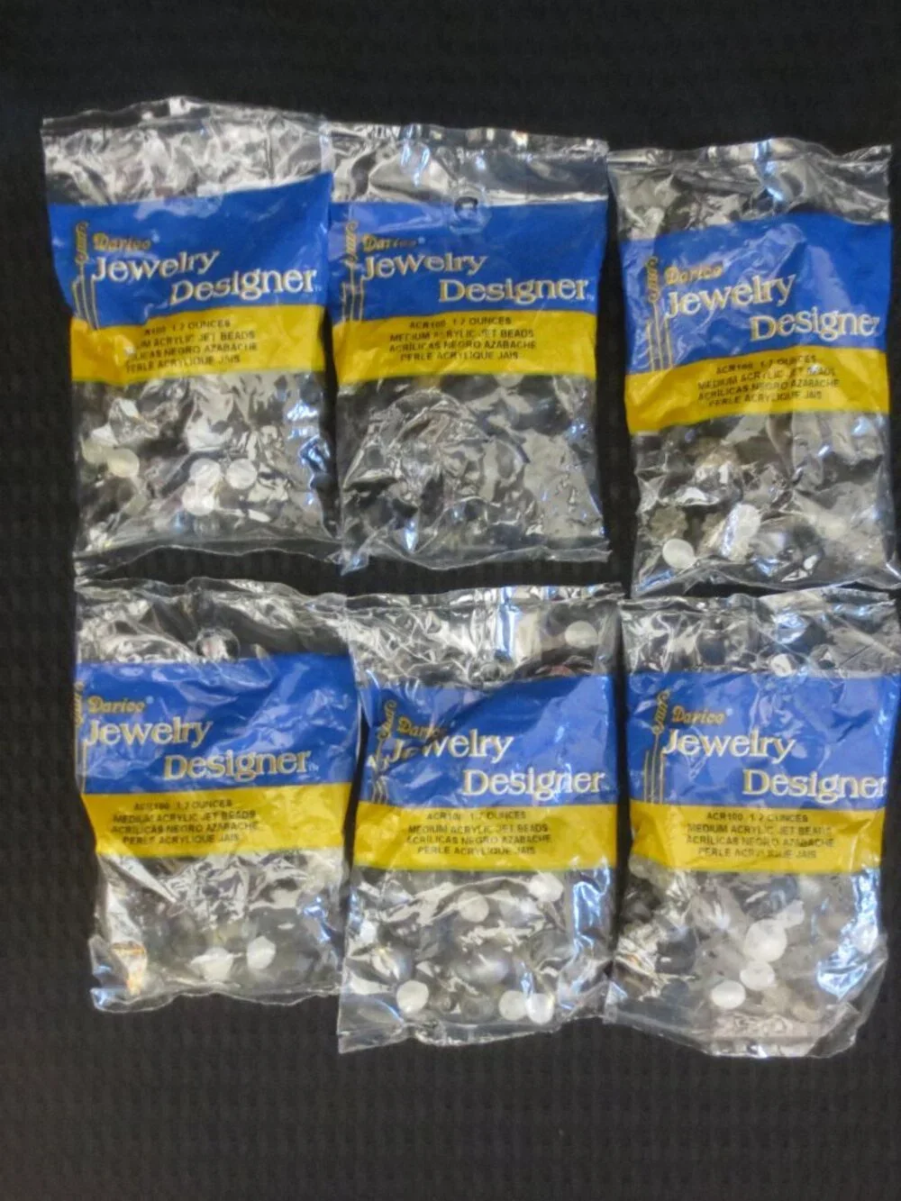 NEW Darice Beads Jet Mix Gray Clear White Acrylic Multi Sizes Lot 6 Bags 1.7 Oz